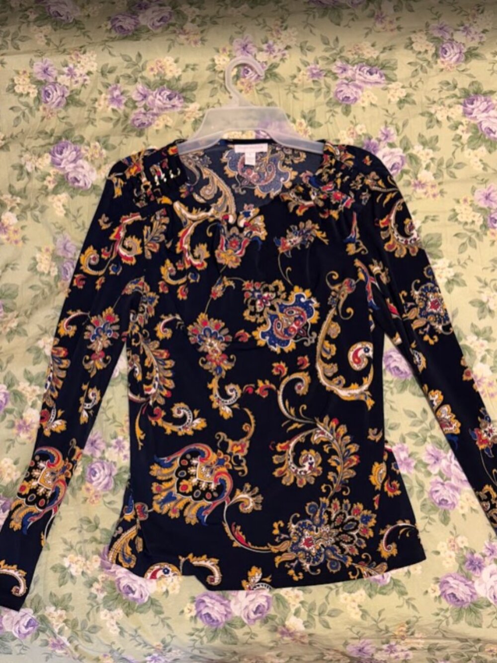 Charter Club Gold Chain Shoulder Detail Paisley Pattern Top Size Small